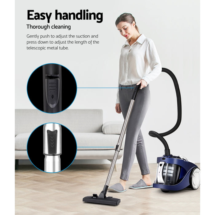 Efficiently clean your home with Devanti 2200W Bagless Vacuum Cleaner in Blue. Powerful 2200W motor and bagless design