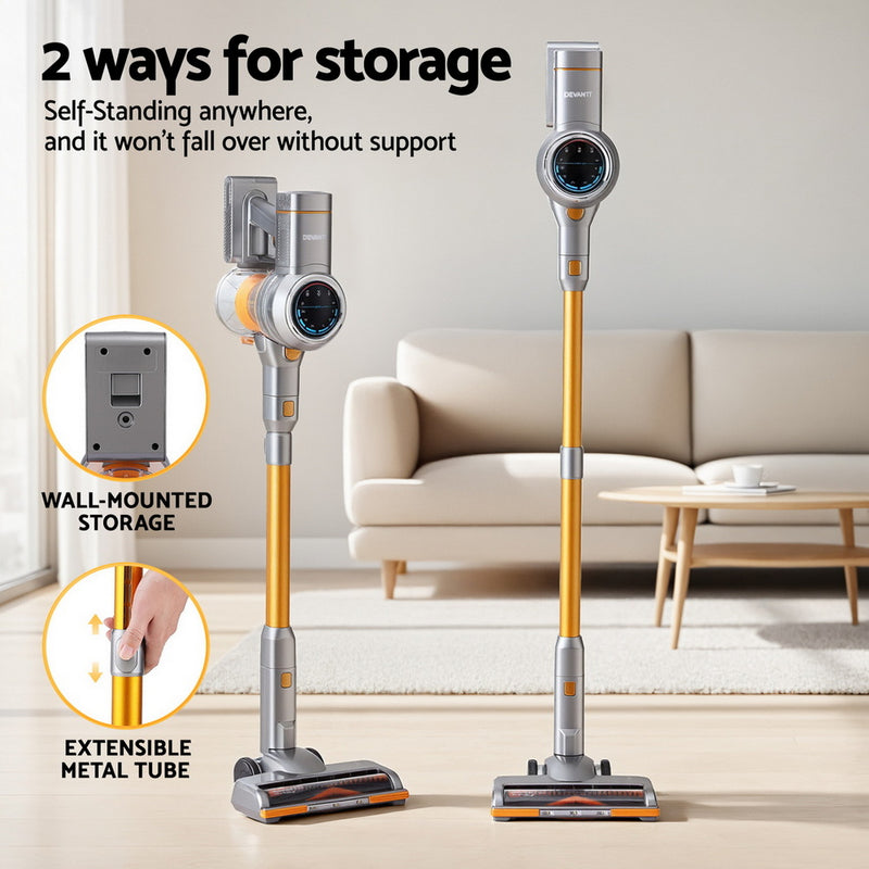 Danoz Cleaning - Devanti 300W Stick Vacuum Cleaner Cordless Self-Standing Golden
