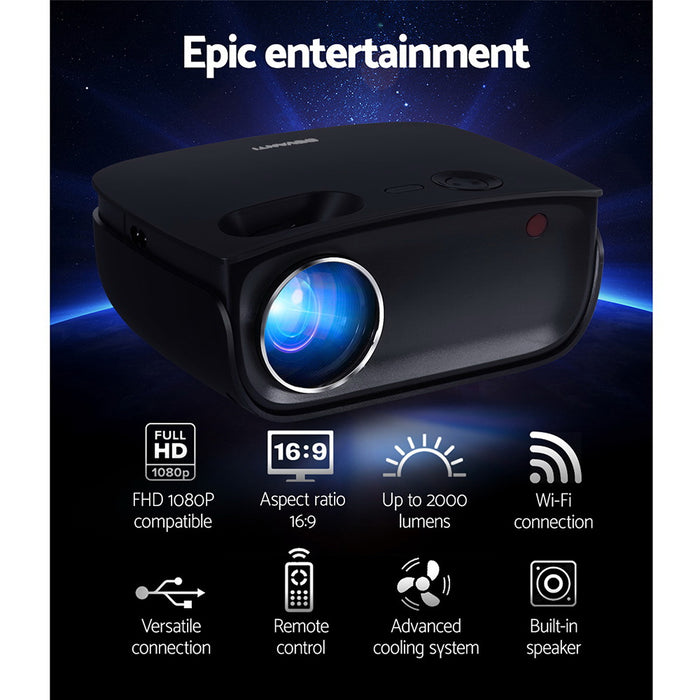 Danoz Streaming - Devanti Portable Mini Video Projector Wifi 1080P Home Theater HDMI Black