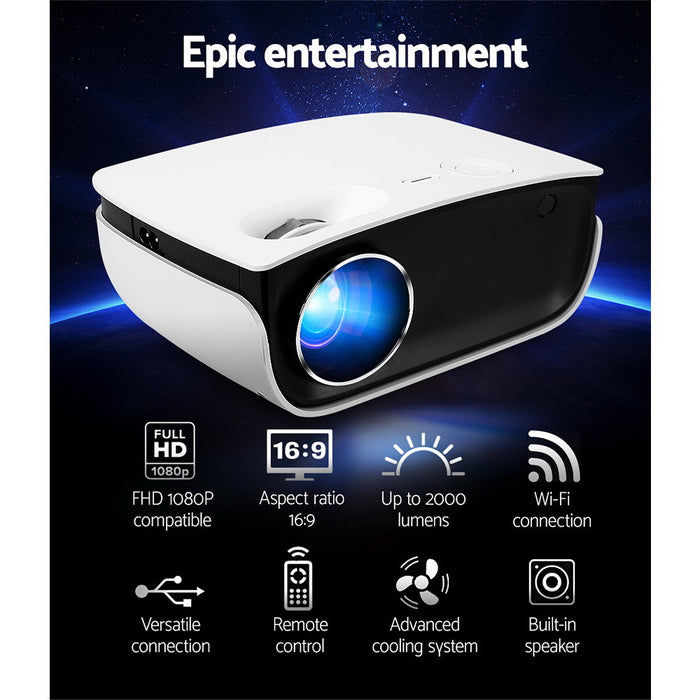 Danoz Smart - Portable Mini Video Projector 1080P Wifi Home Theater HDMI White - Including Delivery