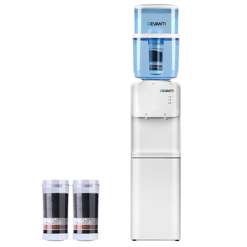 Danoz Direct - Devanti Water Cooler Dispenser Stand 22L Bottle White w/2 Filter - Super Seller Inc. Delivery