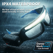 Waterproof goggles with lights and raindrops on a dark background