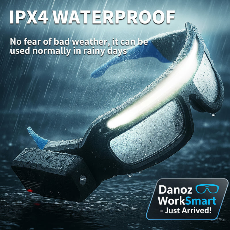Waterproof goggles with lights and raindrops on a dark background