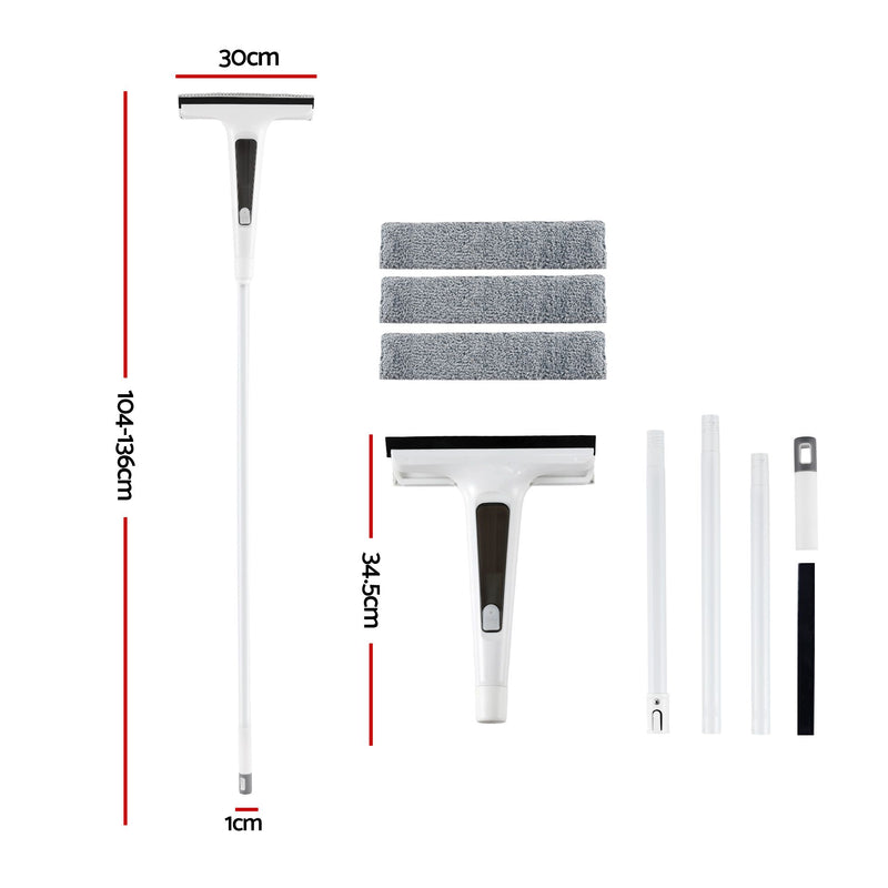 Danoz CleanSmart – Sparkling Windows Without the Struggle! Giantz 2-in-1 Extendable Window Cleaner with Spray Trigger, Squeegee & 3 Microfiber Pads – Reaches Up to 136cm! 🪟✨🔍