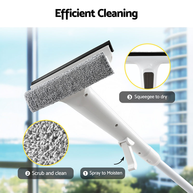 Danoz CleanSmart – Sparkling Windows Without the Struggle! Giantz 2-in-1 Extendable Window Cleaner with Spray Trigger, Squeegee & 3 Microfiber Pads – Reaches Up to 136cm! 🪟✨🔍