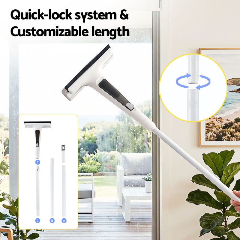 Danoz CleanSmart – Sparkling Windows Without the Struggle! Giantz 2-in-1 Extendable Window Cleaner with Spray Trigger, Squeegee & 3 Microfiber Pads – Reaches Up to 136cm! 🪟✨🔍