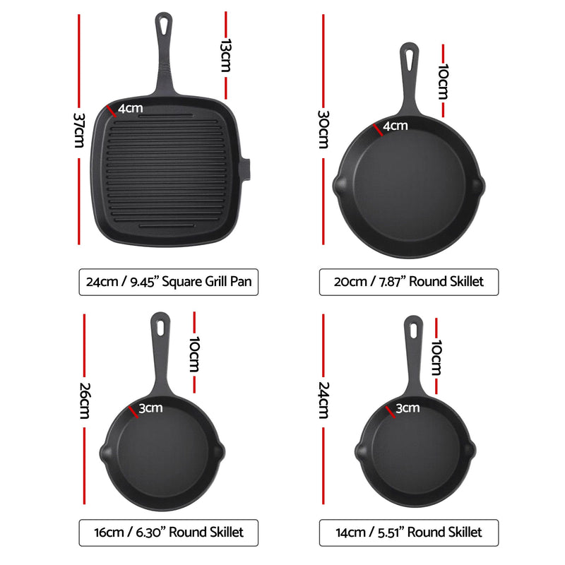 Danoz CookSmart – Cook Like a 5-Star Chef Every Night! Cast Iron Fry Pan & Skillet Set – 4 Pieces, PFOA-Free, Works on Gas, Induction, Ceramic, Electric & Campfire 🍳🔥✨