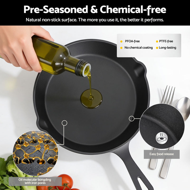 Danoz CookSmart – Cook Like a 5-Star Chef Every Night! Cast Iron Fry Pan & Skillet Set – 4 Pieces, PFOA-Free, Works on Gas, Induction, Ceramic, Electric & Campfire 🍳🔥✨