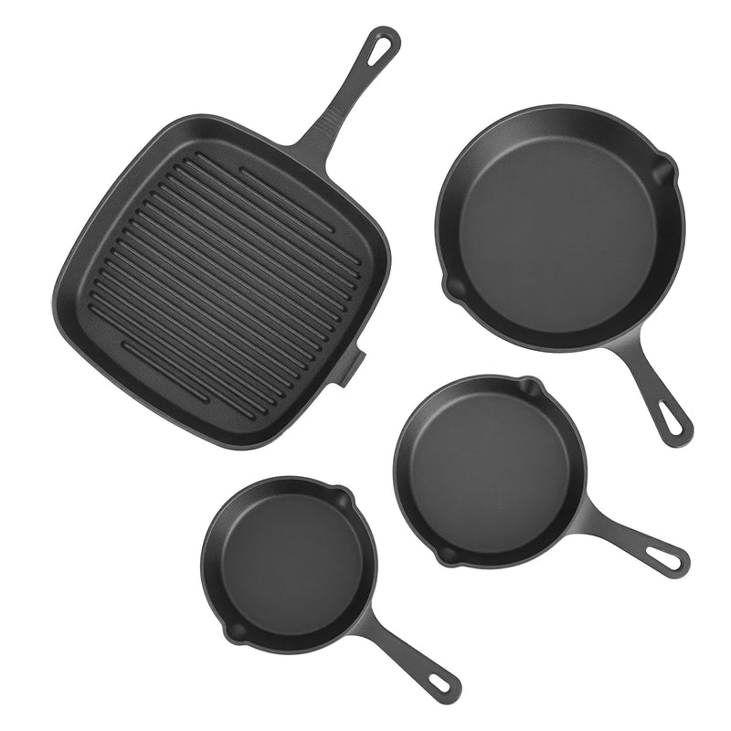 Danoz CookSmart – Cook Like a 5-Star Chef Every Night! Cast Iron Fry Pan & Skillet Set – 4 Pieces, PFOA-Free, Works on Gas, Induction, Ceramic, Electric & Campfire 🍳🔥✨