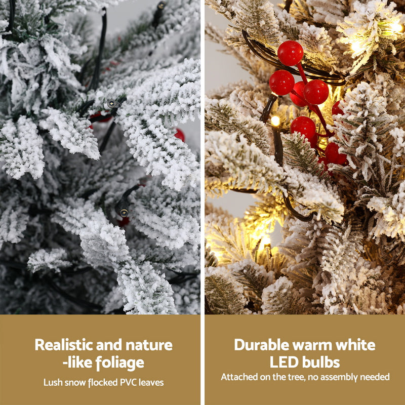 Danoz Xmas - Jingle Jollys Christmas Tree 1M LED Potted Xmas Party Decor Red Barries Flocked