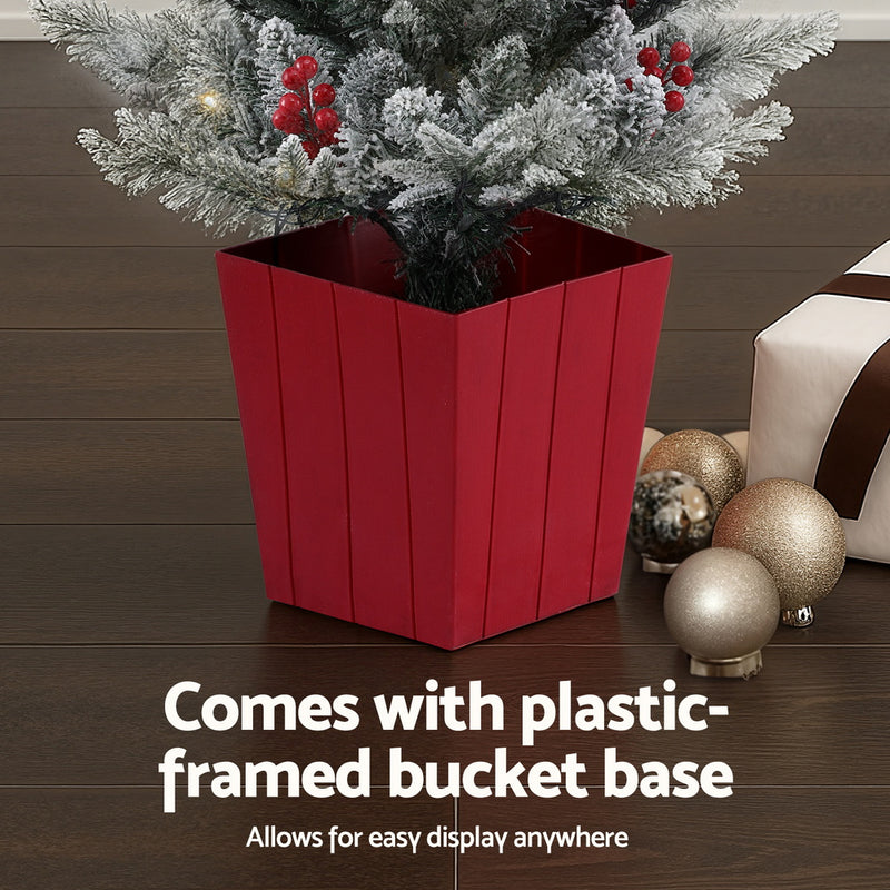 Danoz Xmas - Jingle Jollys Christmas Tree 1M LED Potted Xmas Party Decor Red Barries Flocked