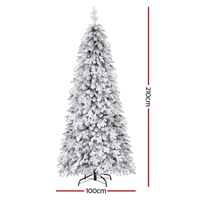 Danoz Xmas - Jingle Jollys Christmas Tree 2.1m Flocking Pencil Tree LED Xmas 860 Tips White