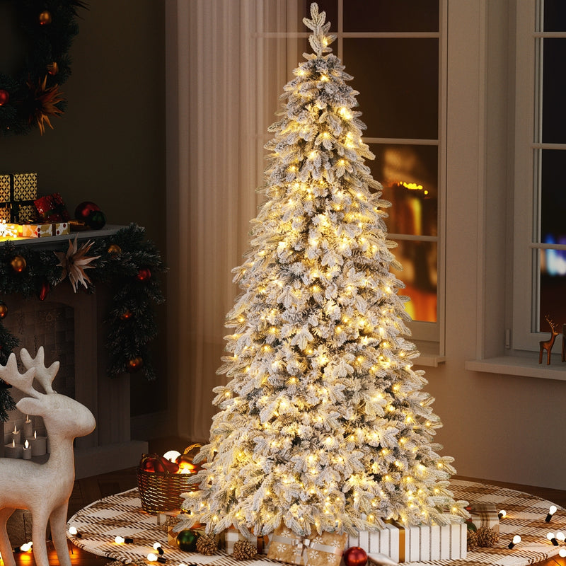Danoz Xmas - Jingle Jollys Christmas Tree 2.1m Flocking Pencil Tree LED Xmas 860 Tips White