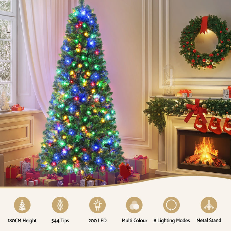 Danoz Xmas - Jingle Jollys 1.8M Pre-lit Christmas Tree 8 Mode Multi Colour 200 LED Light Xmas