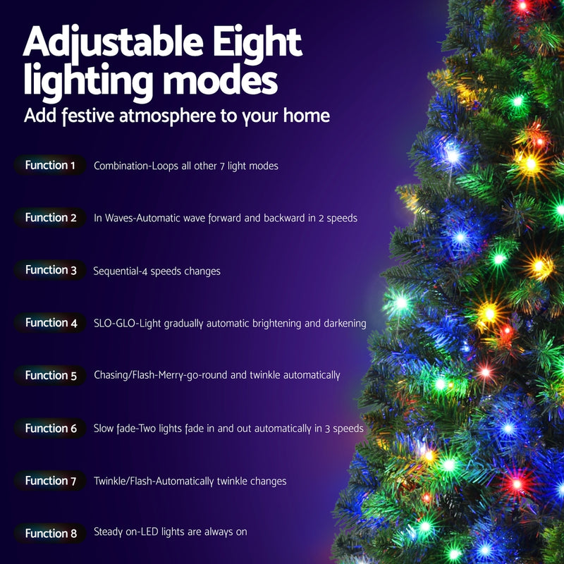 Danoz Xmas - Jingle Jollys 1.8M Pre-lit Christmas Tree 8 Mode Multi Colour 200 LED Light Xmas