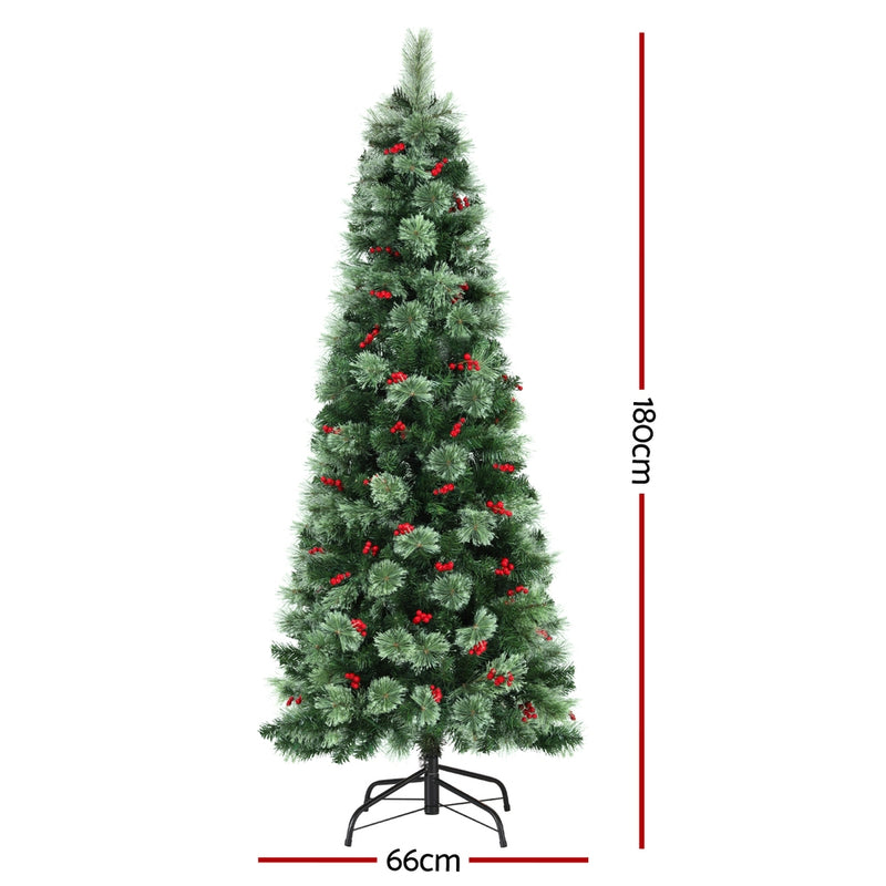 Danoz Xmas - Jingle Jollys Christmas Tree 1.8M LED Xmas Tree Party Decorations Red Barries