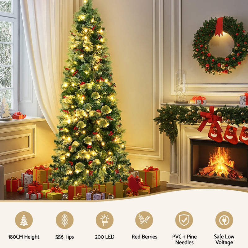 Danoz Xmas - Jingle Jollys Christmas Tree 1.8M LED Xmas Tree Party Decorations Red Barries