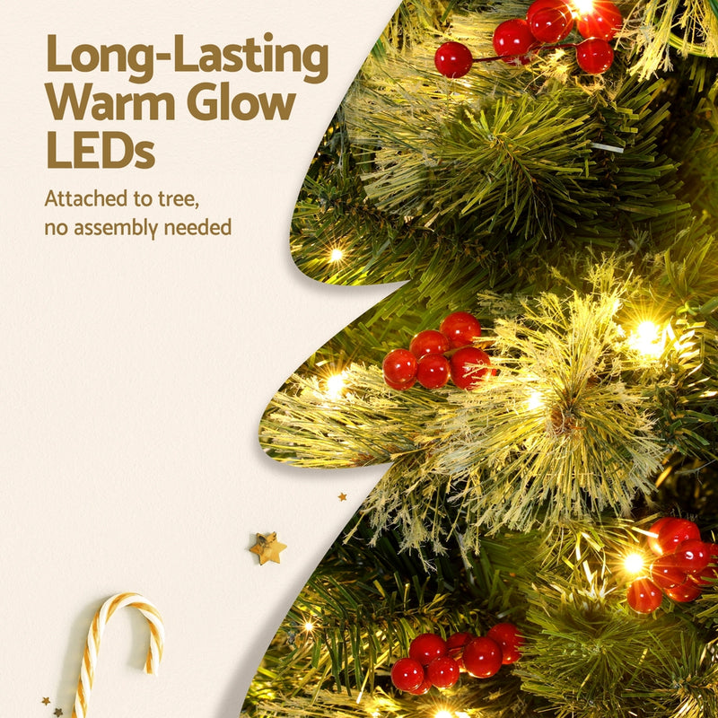 Danoz Xmas - Jingle Jollys Christmas Tree 1.8M LED Xmas Tree Party Decorations Red Barries