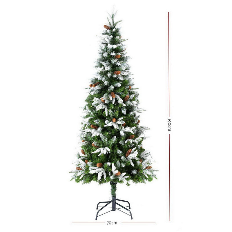 Danoz Xmas - Jingle Jollys Christmas Tree 190cm Pine Cones LED Flocking Xmas Tree 680 Tips