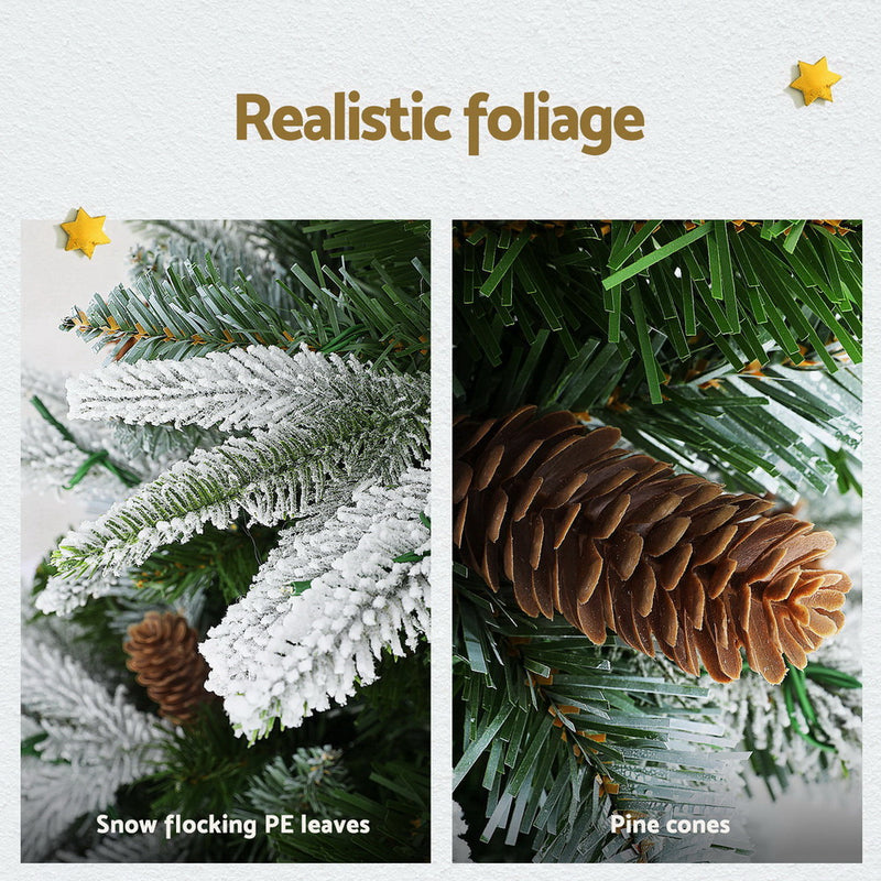 Danoz Xmas - Jingle Jollys Christmas Tree 190cm Pine Cones LED Flocking Xmas Tree 680 Tips
