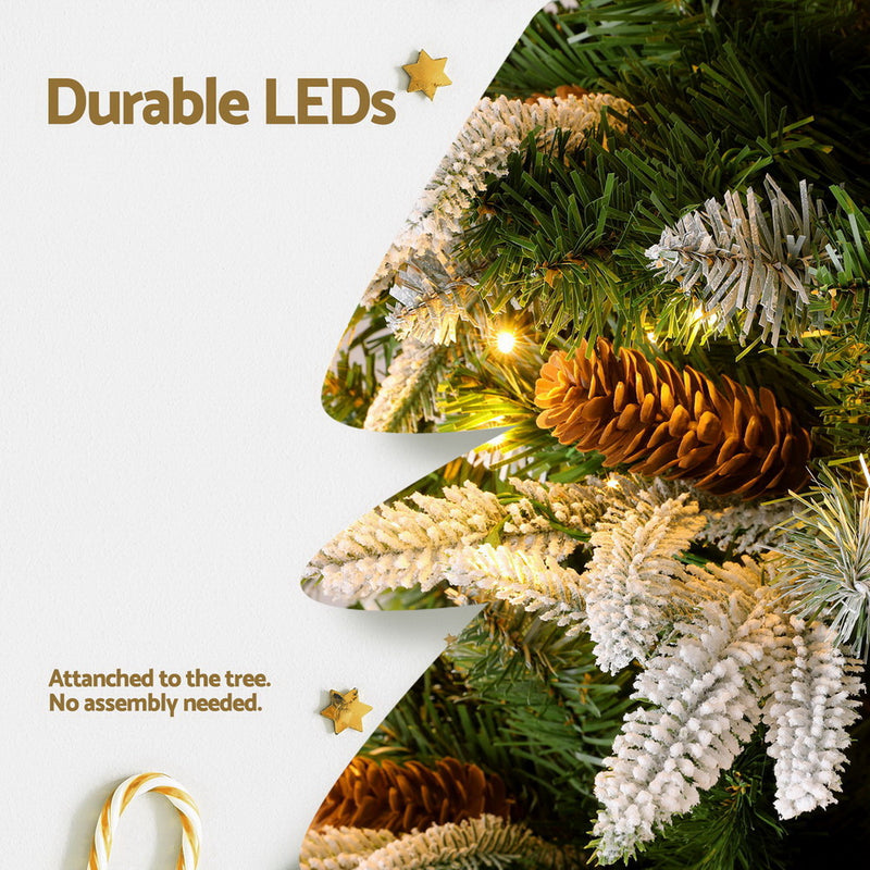 Danoz Xmas - Jingle Jollys Christmas Tree 190cm Pine Cones LED Flocking Xmas Tree 680 Tips