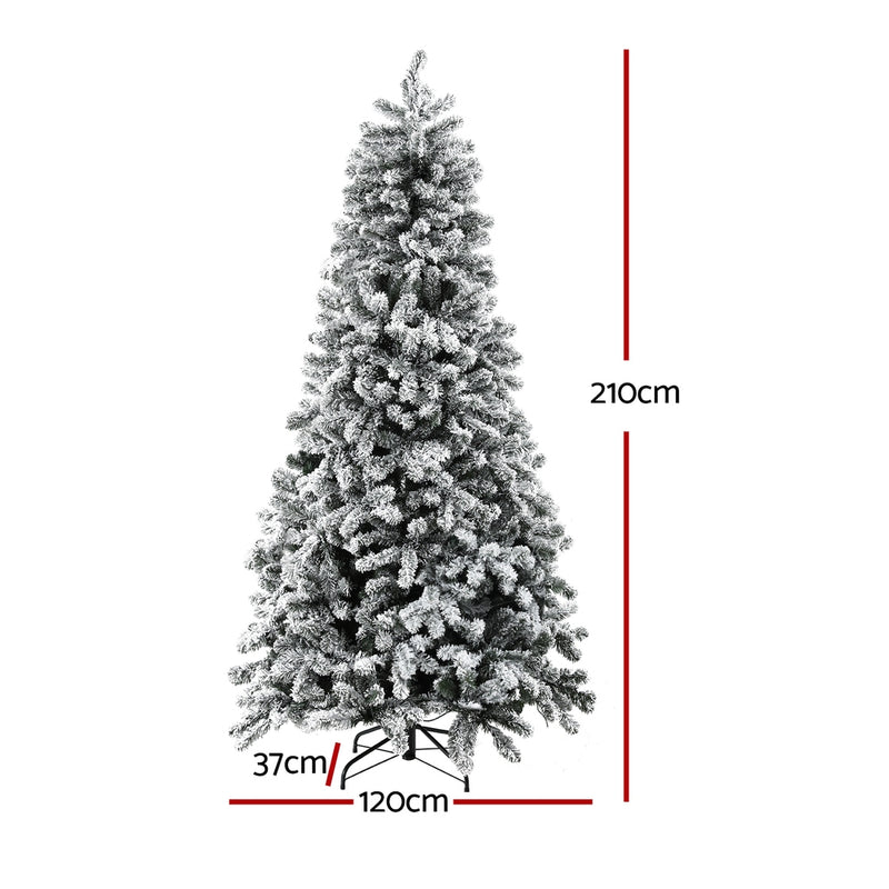 Danoz Xmas🎅 Jingle Jollys Christmas Tree 2.1m Snow Flocked LED Xmas Decoration 8 Light Modes