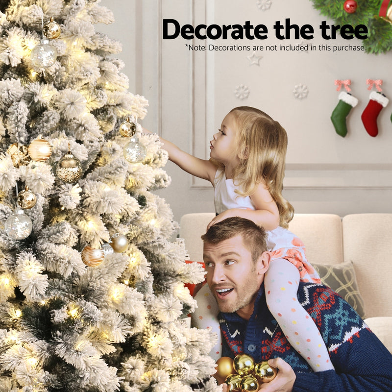 Danoz Xmas🎅 Jingle Jollys Christmas Tree 2.1m Snow Flocked LED Xmas Decoration 8 Light Modes
