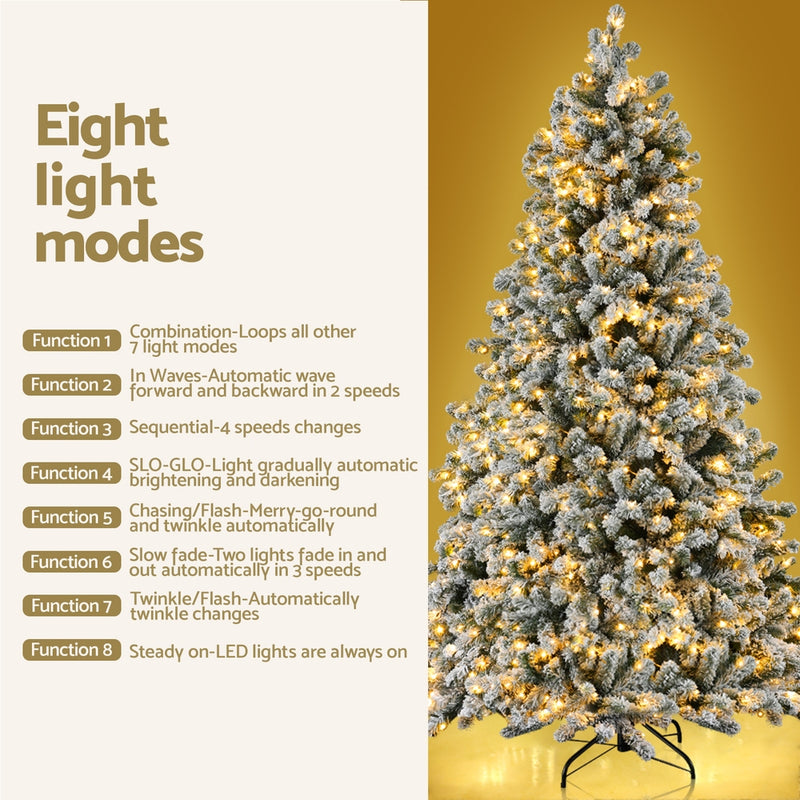 Danoz Xmas🎅 Jingle Jollys Christmas Tree 2.1m Snow Flocked LED Xmas Decoration 8 Light Modes