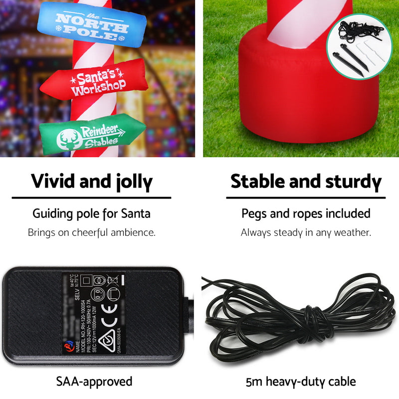 Danoz Xmas - Jingle Jollys Christmas Inflatable Candy Pole 2.4M Illuminated Decorations