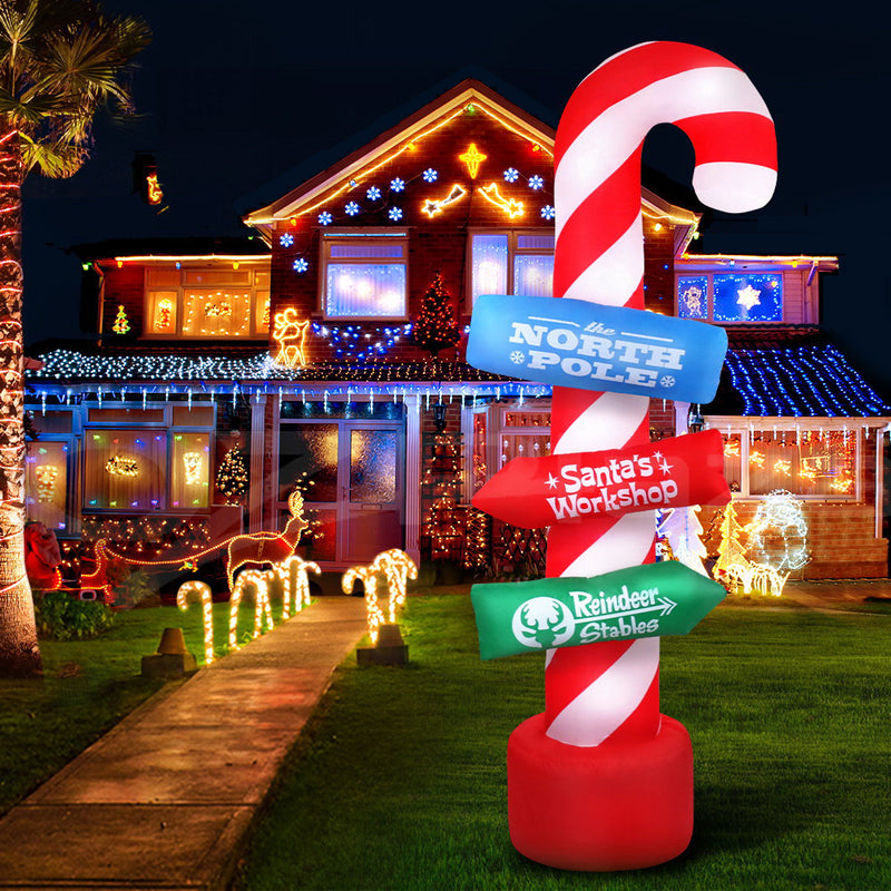 Danoz Xmas - Jingle Jollys Christmas Inflatable Candy Pole 2.4M Illuminated Decorations