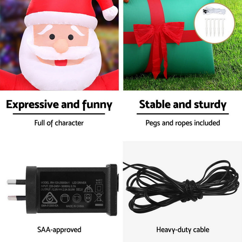 Danoz Xmas - Jingle Jollys Christmas Inflatable Santa in Ballon 2.8M Height LED Decorations Illuminated