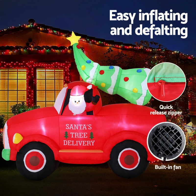 Danoz Xmas - Jingle Jollys Christmas Inflatable Santa Truck 1.6M Height LED Decorations Illuminated