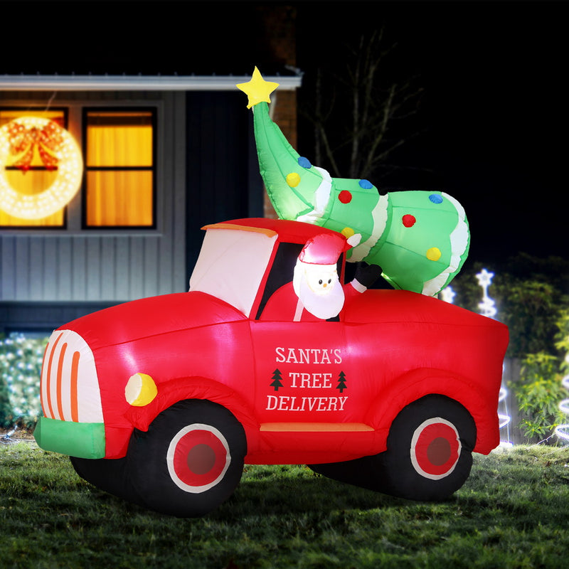 Danoz Xmas - Jingle Jollys Christmas Inflatable Santa Truck 1.6M Height LED Decorations Illuminated