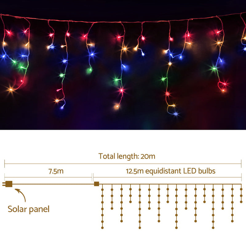 Danoz Xmas🎅 12.5M Christmas Lights Solar Icicle String Light Multi Colour Jingle Jollys
