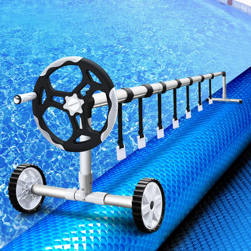 Aquabuddy Pool Cover 500 Micron 8x4.2m Blue Swimming Pool Solar Blanket 5.5m Roller - danozdirect