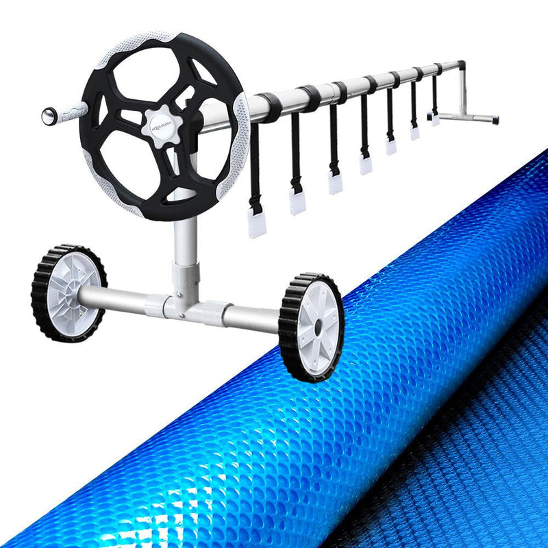 Aquabuddy Pool Cover 8x4.2m 400 Micron Blue Swimming Pool Solar Blanket 5.5m Roller - danozdirect
