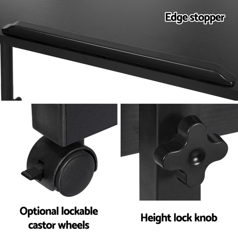 Artiss Laptop Desk Table Height Adjustable Wooden Bed Side Tables 80CM Black - danozdirect
