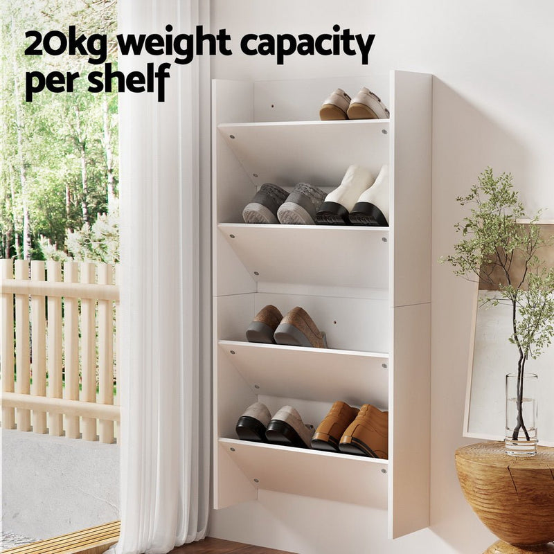Artiss Shoe Rack 2 - tier 12 Pairs Wall Mounted x2 - White - danozdirect
