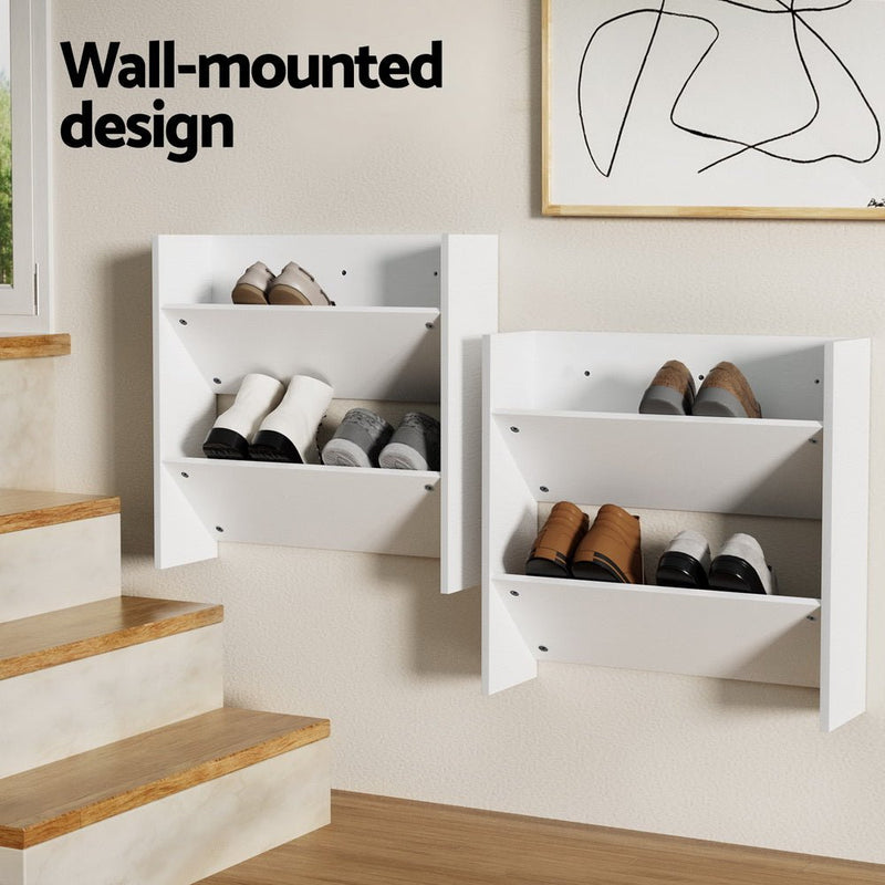 Artiss Shoe Rack 2 - tier 12 Pairs Wall Mounted x2 - White - danozdirect
