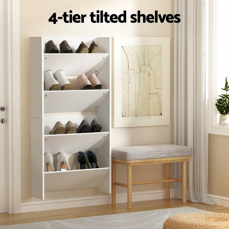 Artiss Shoe Rack 2 - tier 12 Pairs Wall Mounted x2 - White - danozdirect