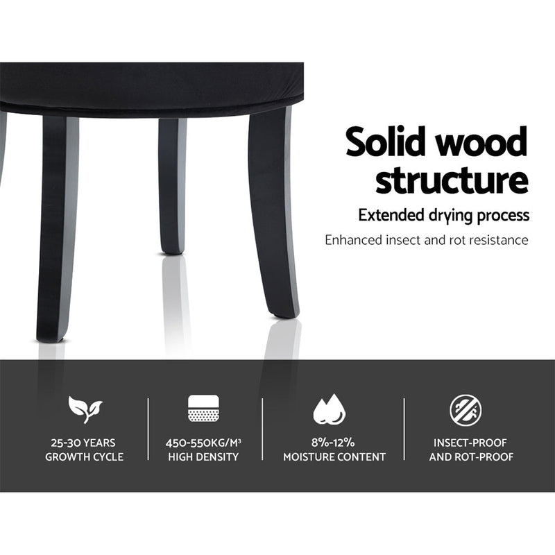 Artiss Vanity Stool Velvet Black Abella - danozdirect
