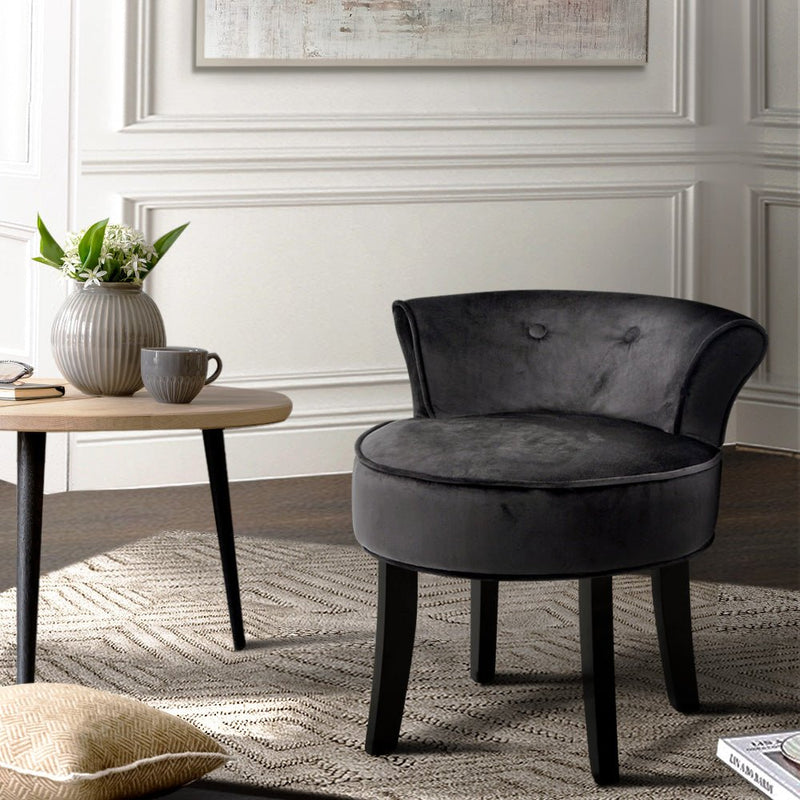 Artiss Vanity Stool Velvet Black Abella - danozdirect