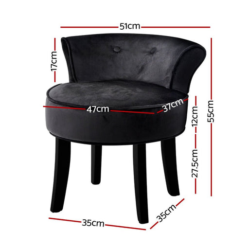 Artiss Vanity Stool Velvet Black Abella - danozdirect