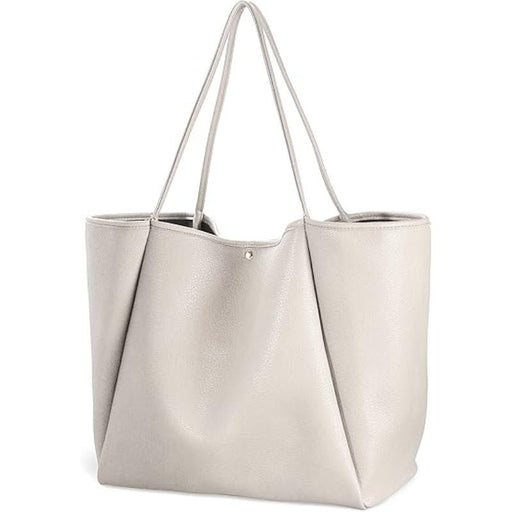Beige Classic Oversized Tote Bag - Soft Faux Leather Shoulder Purse for Work, Travel & Everyday Use - danozdirect