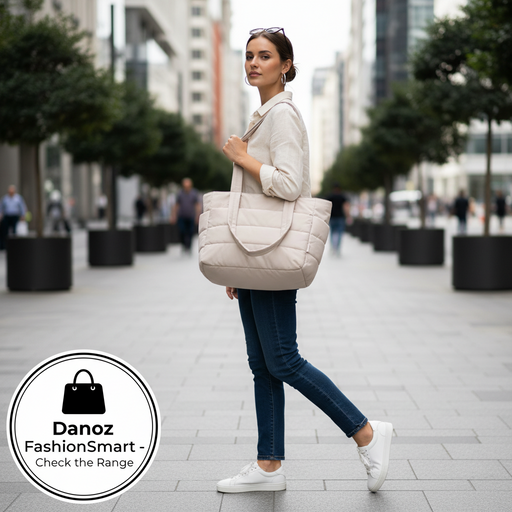 Danoz FashionSmart Beige Nylon Tote - Large Travel Handbag - Stylish Shoulder Bag - danozdirect