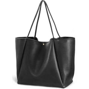 Black Classic Oversized Tote Bag - Soft Faux Leather Shoulder Purse for Work, Travel & Everyday Use - danozdirect