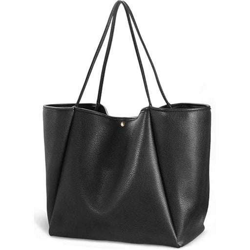 Black Classic Oversized Tote Bag - Soft Faux Leather Shoulder Purse for Work, Travel & Everyday Use - danozdirect