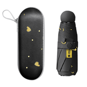 Black Ultra - Compact 5 - Fold Waterproof All - Weather Umbrella for Women - Heart Pattern, Black Glue UV Protection, 8 - Rib Frame, Portable Capsule Parasol - danozdirect