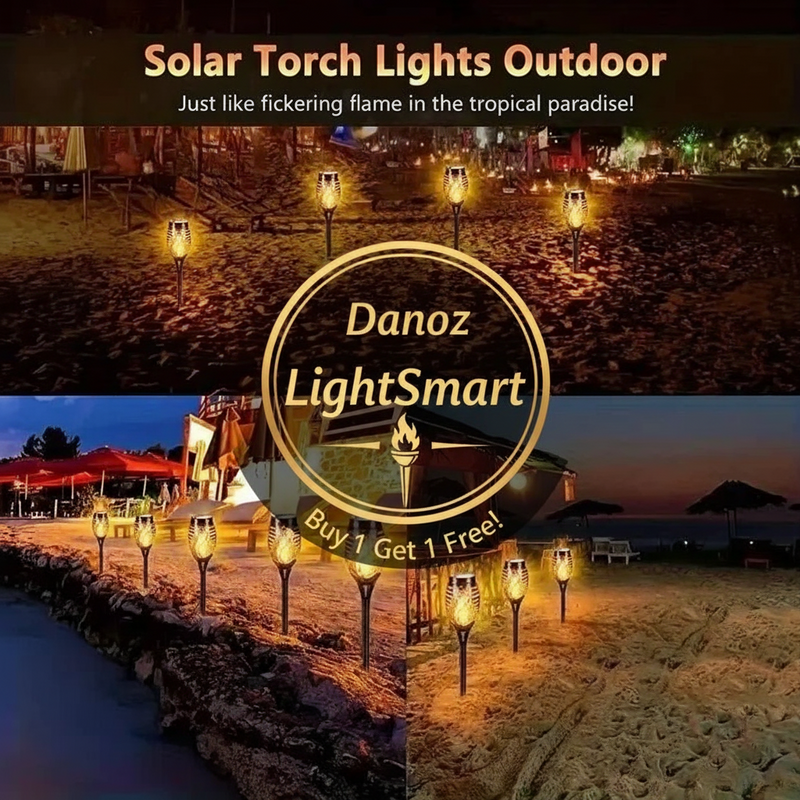 🔥 Danoz LightSmart | 12LED Solar Flame Torch Lights | Flickering Flame Effect ✨ | IP45 Waterproof | Auto Dusk-to-Dawn | Buy 1 Get 1 More!