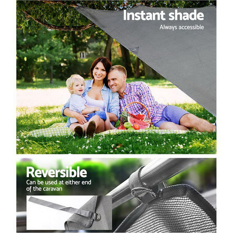 Caravan Privacy Screen Roll Out Awning 2.1x1.8M Sun Shade Pop Top End Wall Grey - danozdirect